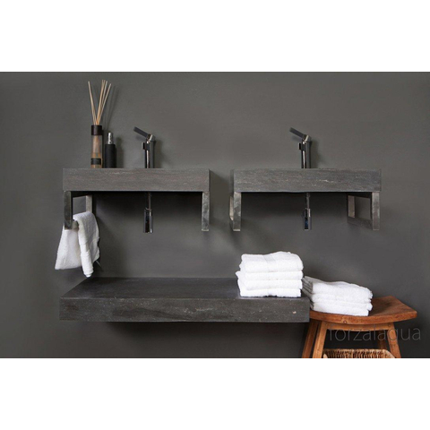 Forzalaqua Palermo lavabo - 60x40x9cm - 1 trou de robinet - pierre bleue adouci (noir) FO100036